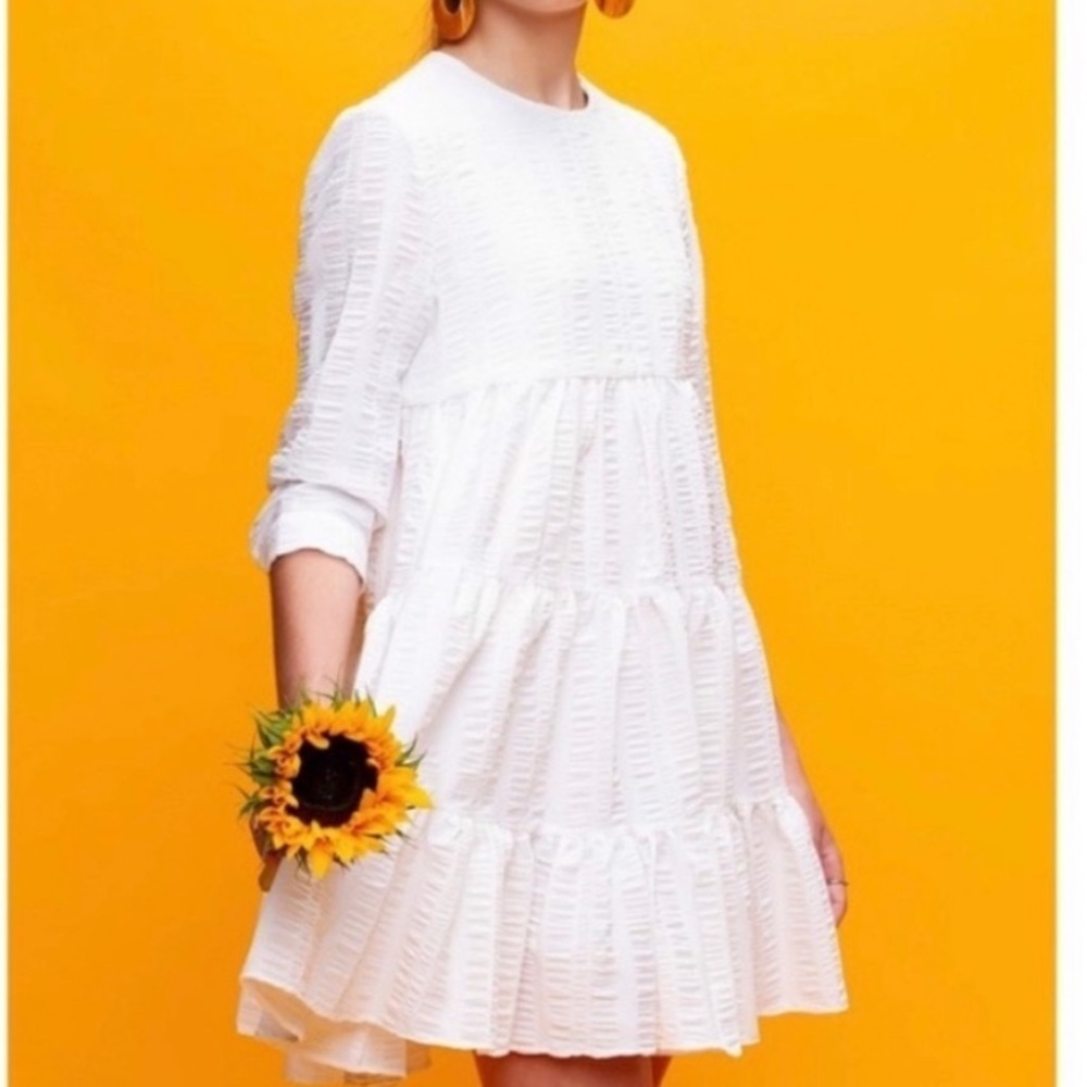 ZARA White Mini Dress Size XS Cottagecore Aesththic Puff Sleeve Romantic